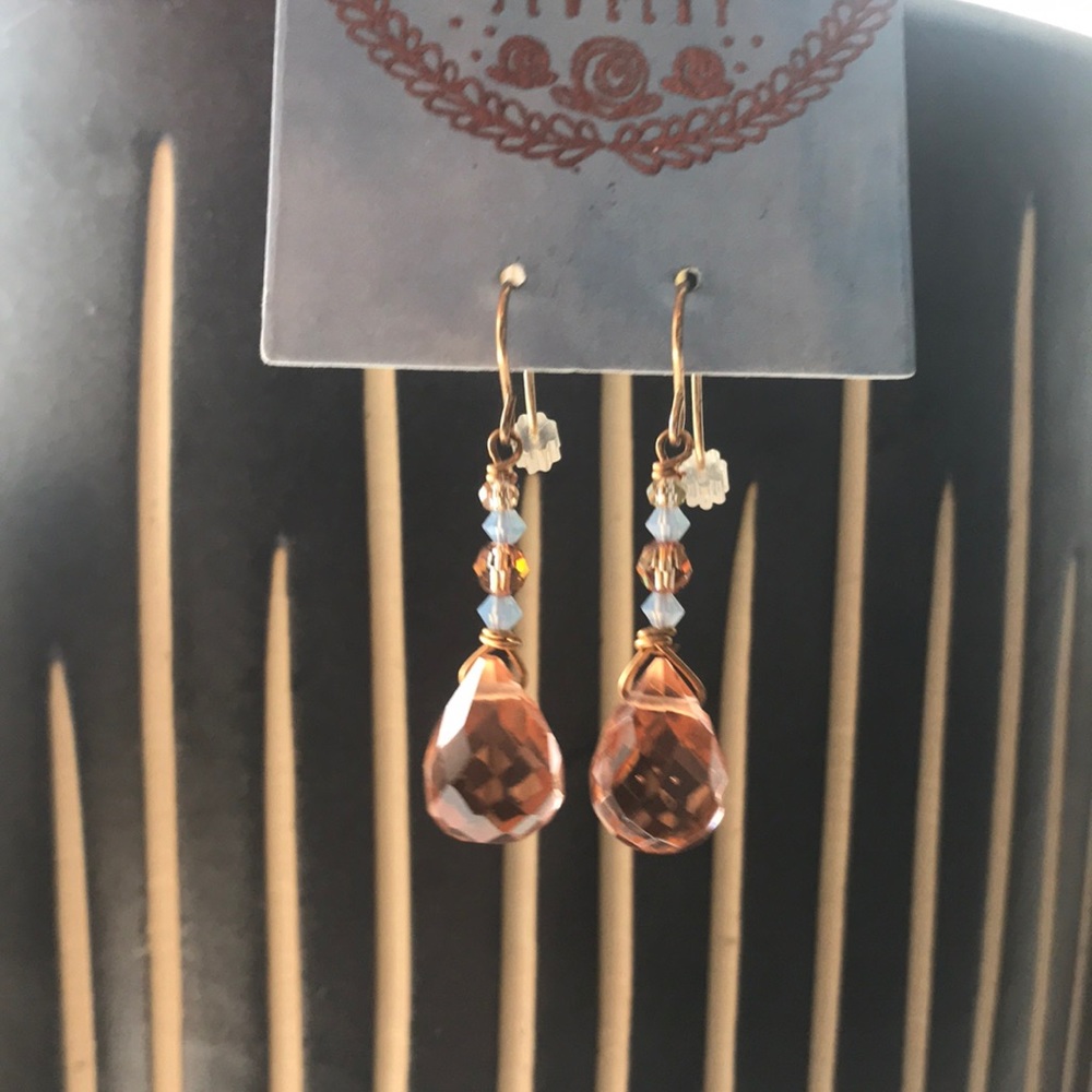 NWT Topaz Tone + Powder Blue Crystal Gold Earrings